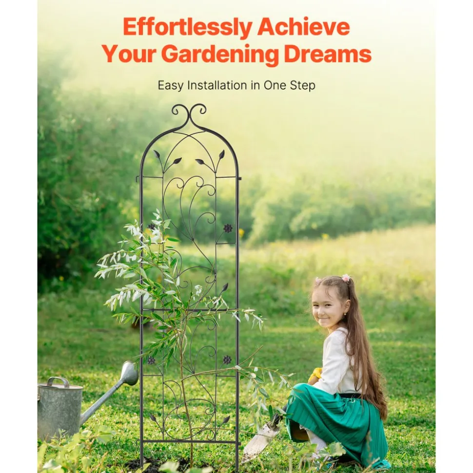 VEVOR Garden Trellis for Climbing Plants, 60 x 15 in, 2 Packs Rustproof Metal Garden Flower Trellis, Outdoor Climbing Rose Trellis Cucumbers Support, Decorative Clematis Trellis for Courtyards Lawns