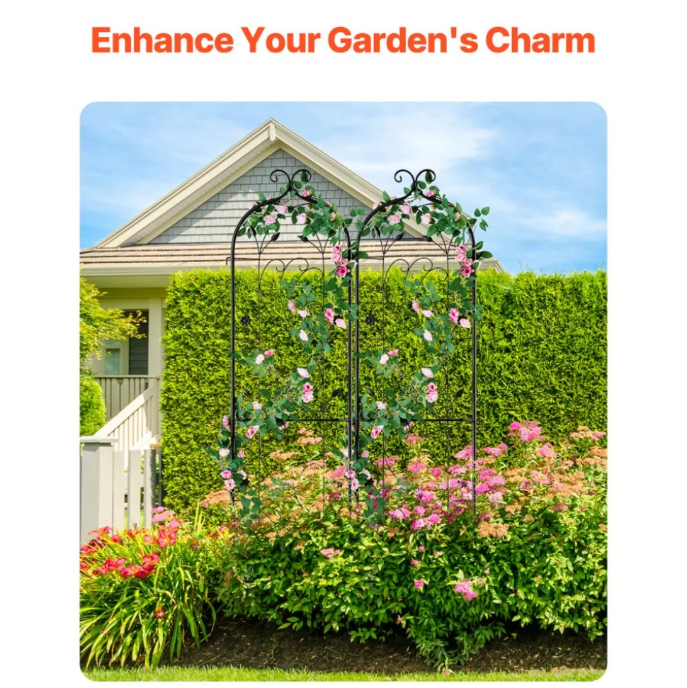 VEVOR Garden Trellis for Climbing Plants, 60 x 15 in, 2 Packs Rustproof Metal Garden Flower Trellis, Outdoor Climbing Rose Trellis Cucumbers Support, Decorative Clematis Trellis for Courtyards Lawns