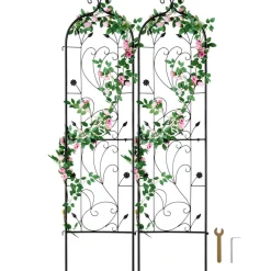 VEVOR Garden Trellis for Climbing Plants, 60 x 15 in, 2 Packs Rustproof Metal Garden Flower Trellis, Outdoor Climbing Rose Trellis Cucumbers Support, Decorative Clematis Trellis for Courtyards Lawns