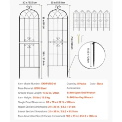 VEVOR Garden Trellis, 71 x 20 inch Rose Trellis, 8 Packs Garden Flower Rose Trellises with Powder-Coated Finish & Convenient Locking Design, Plant Support Trellises for Flowers, Vegetables, Roses