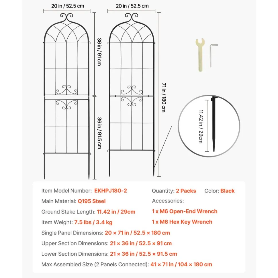 VEVOR Garden Trellis, 60 x 15 inch Rose Trellis, 4 Packs Garden Flower Rose Trellises with Powder-Coated Finish & Convenient Locking Design, Plant Support Trellises for Flowers, Vegetables, Roses