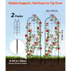 VEVOR Garden Trellis, 60 x 15 inch Rose Trellis, 4 Packs Garden Flower Rose Trellises with Powder-Coated Finish & Convenient Locking Design, Plant Support Trellises for Flowers, Vegetables, Roses