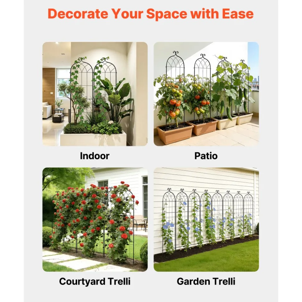 VEVOR Garden Trellis, 60 x 15 inch Rose Trellis, 4 Packs Garden Flower Rose Trellises with Powder-Coated Finish & Convenient Locking Design, Plant Support Trellises for Flowers, Vegetables, Roses