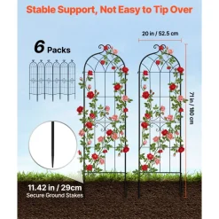 VEVOR Garden Trellis, 71 x 20 inch Rose Trellis, 6 Packs Garden Flower Rose Trellises with Powder-Coated Finish & Convenient Locking Design, Plant Support Trellises for Flowers, Vegetables, Roses