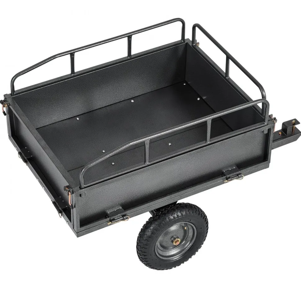 VEVOR Garden Utility Trailer, 10 Cu. Ft & 500lbs Capacity, ATV UTV Hauling Trailer, Tow Behind Steel Dump Cart with 14" Tires, Hand Pull or Foot Pedal, Heavy Duty Yard Trailers for Lawn Mower Tractor