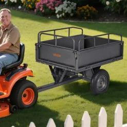 VEVOR Garden Utility Trailer, 10 Cu. Ft & 500lbs Capacity, ATV UTV Hauling Trailer, Tow Behind Steel Dump Cart with 14
