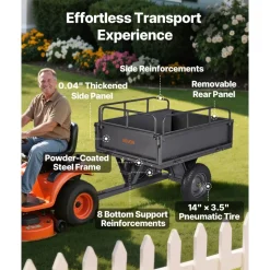 VEVOR Garden Utility Trailer, 10 Cu. Ft & 500lbs Capacity, ATV UTV Hauling Trailer, Tow Behind Steel Dump Cart with 14