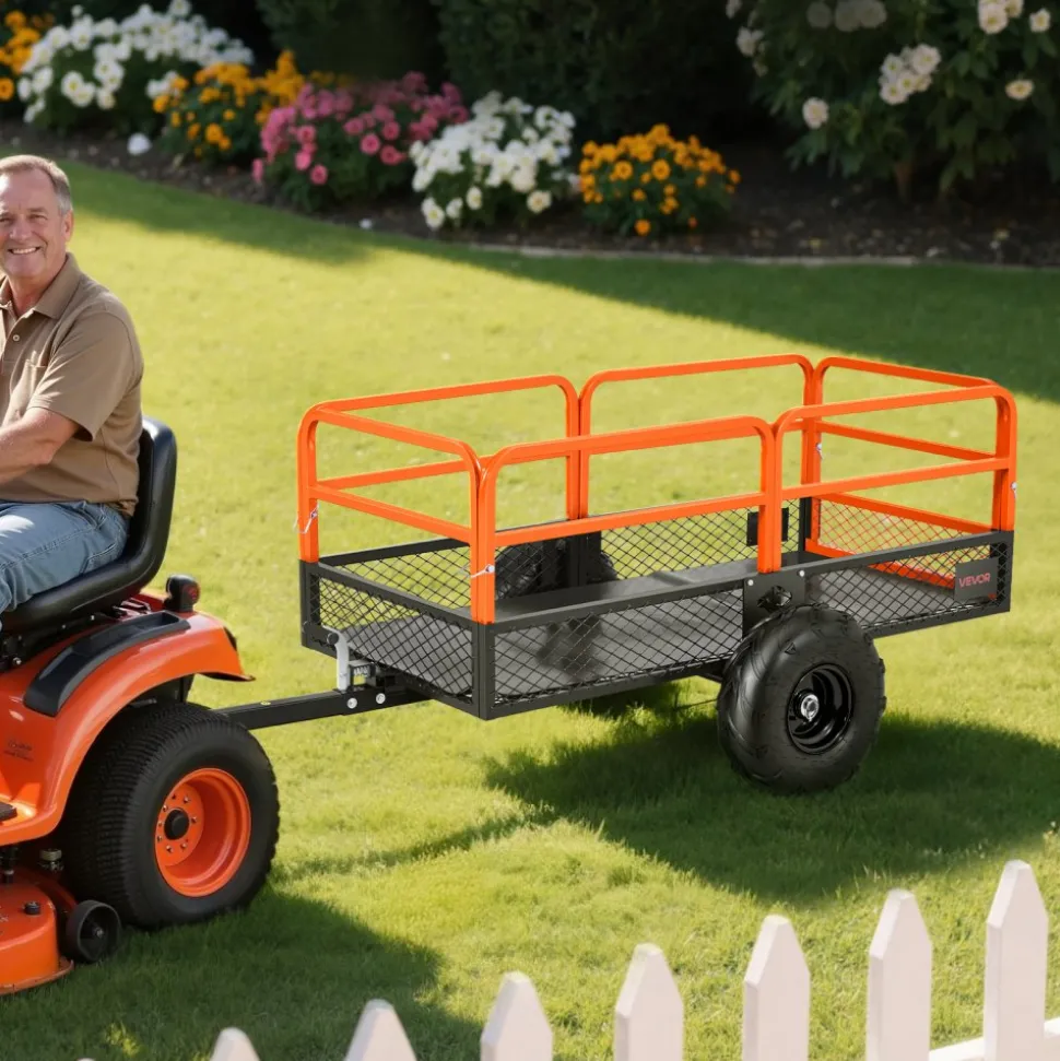 VEVOR Garden Utility Trailer, 22 Cu. Ft. & 1600lbs, ATV UTV Trailer, Tow Behind Steel Dump Trailers, Removable Rear Panel, Heavy Duty Pull Behind Yard Trailers for Lawn Mower Tractor Garden Waste