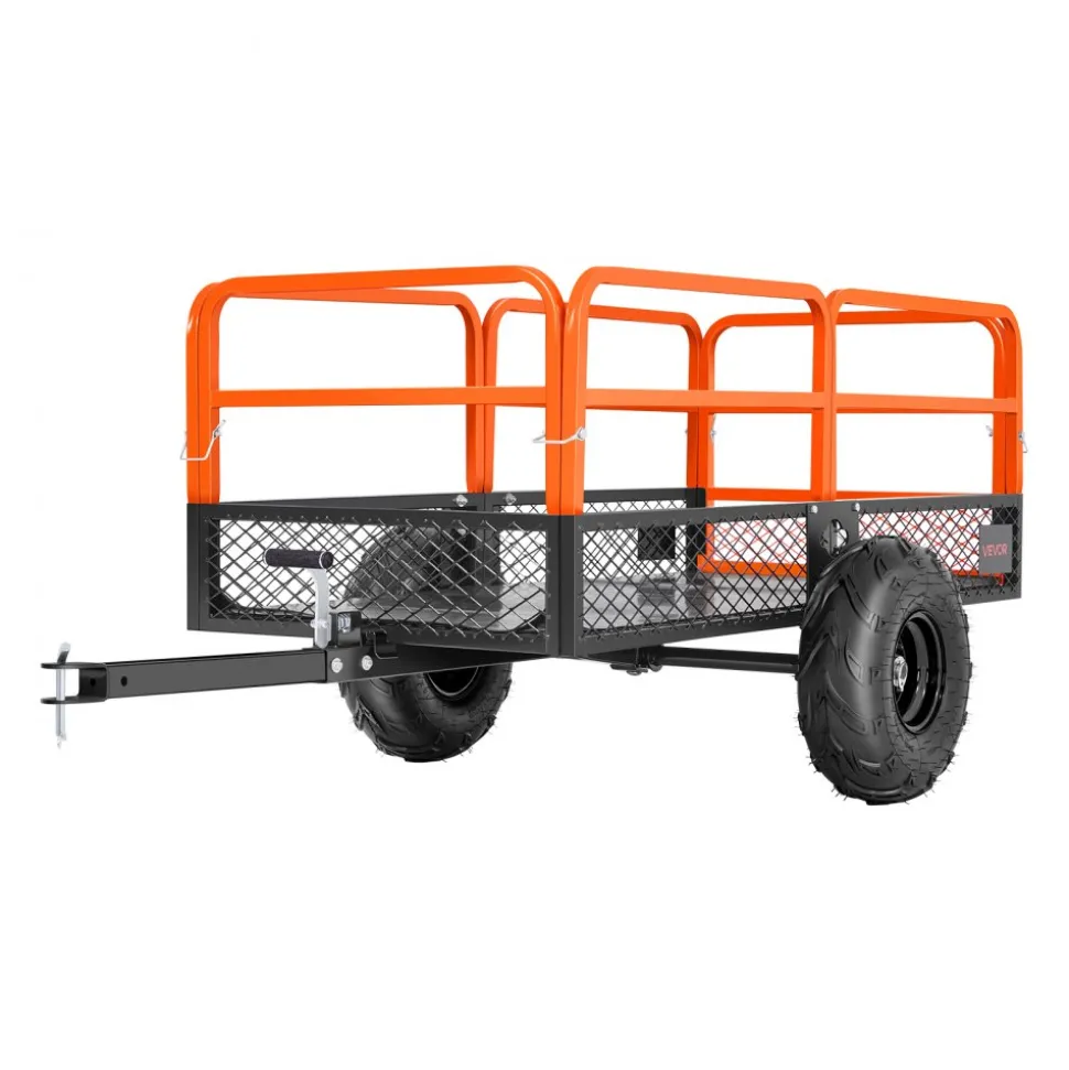 VEVOR Garden Utility Trailer, 22 Cu. Ft. & 1600lbs, ATV UTV Trailer, Tow Behind Steel Dump Trailers, Removable Rear Panel, Heavy Duty Pull Behind Yard Trailers for Lawn Mower Tractor Garden Waste