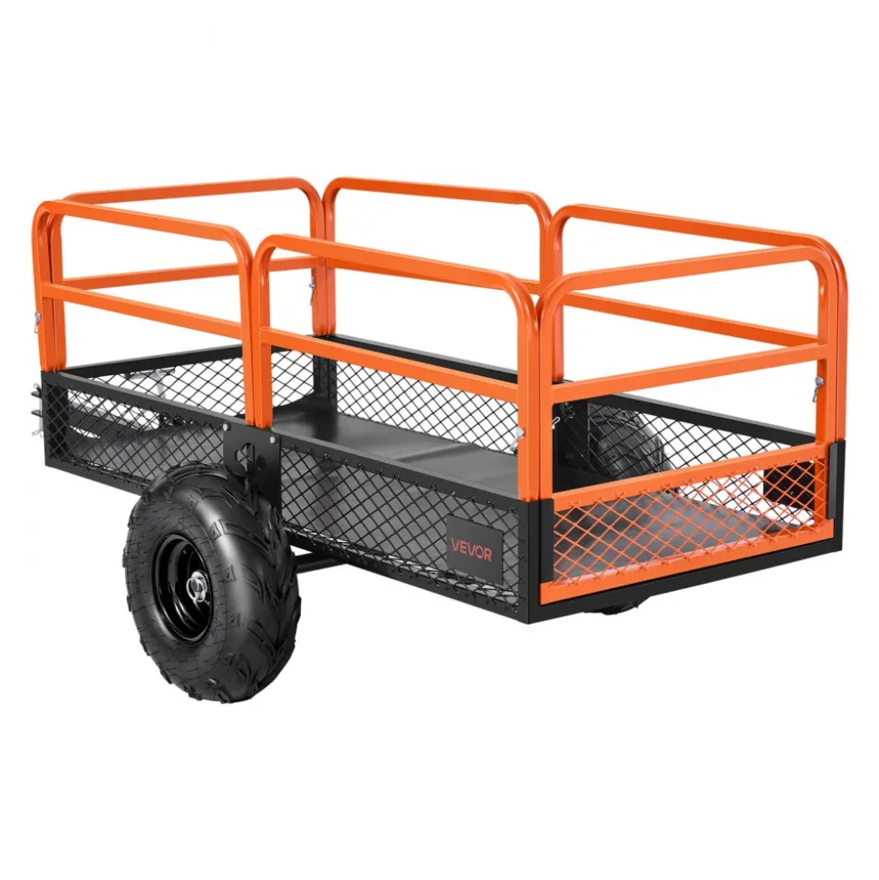 VEVOR Garden Utility Trailer, 22 Cu. Ft. & 1600lbs, ATV UTV Trailer, Tow Behind Steel Dump Trailers, Removable Rear Panel, Heavy Duty Pull Behind Yard Trailers for Lawn Mower Tractor Garden Waste