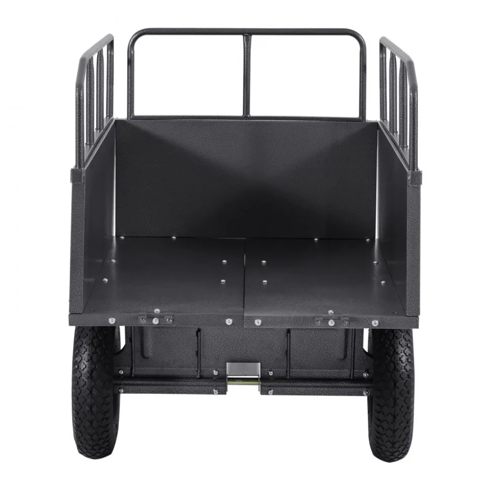 VEVOR Garden Utility Trailer, 17 Cu. Ft & 600lbs Capacity, ATV UTV Hauling Trailer, Tow Behind Steel Dump Cart with 16" Tires, Hand Pull or Foot Pedal, Heavy Duty Yard Trailers for Lawn Mower Tractor