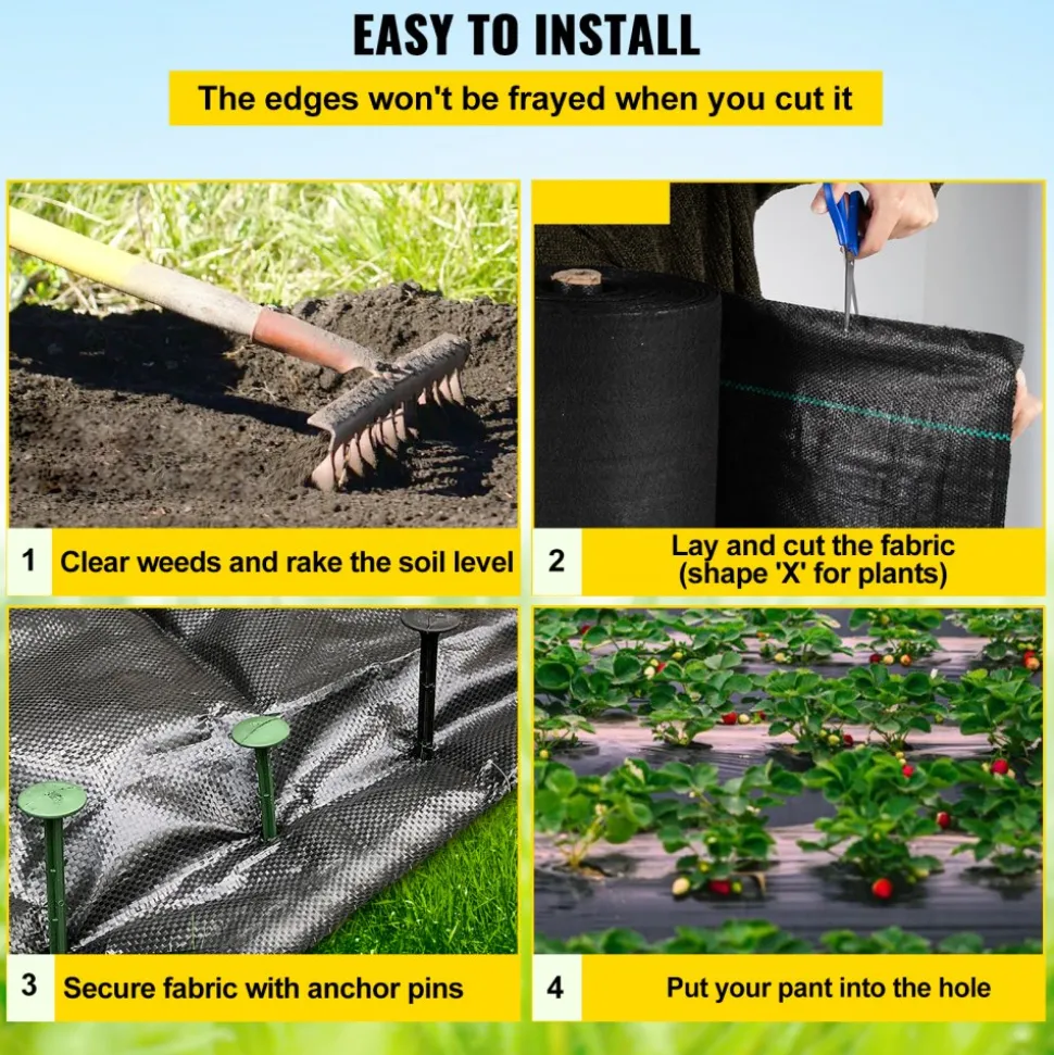 VEVOR Garden Weed Barrier Fabric, 5.8 OZ Heavy Duty Landscape Fabric, 4ft x 100ft Weed Block Control for Garden Ground Cover, Woven Geotextile Fabric for Landscaping, Gardening, Underlayment, Black