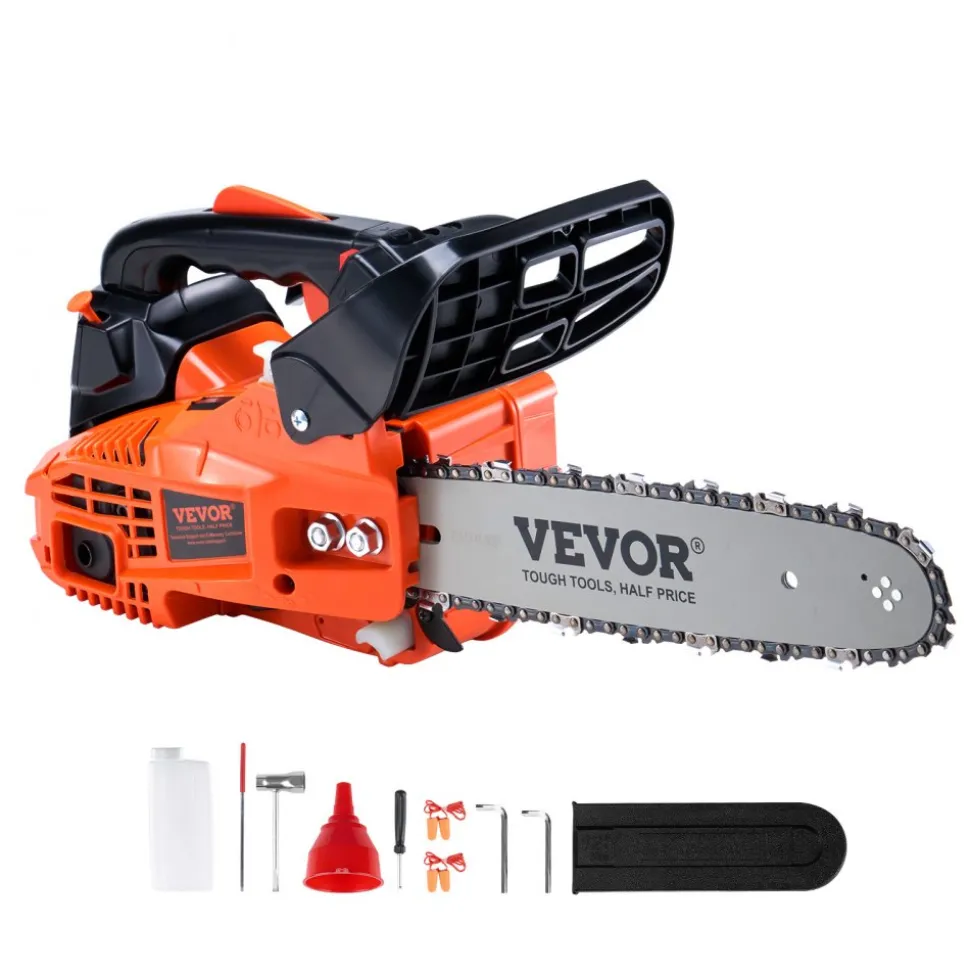 VEVOR Gas Chainsaw, 25.4CC 12" 1.2HP, Gasoline Powered Chain Saw, Handheld Cordless Petrol Chainsaws for Tree Wood Branch Cutting, Tree Trimming, Land Clearing, Farm Garden Ranch Forest Cutting Use