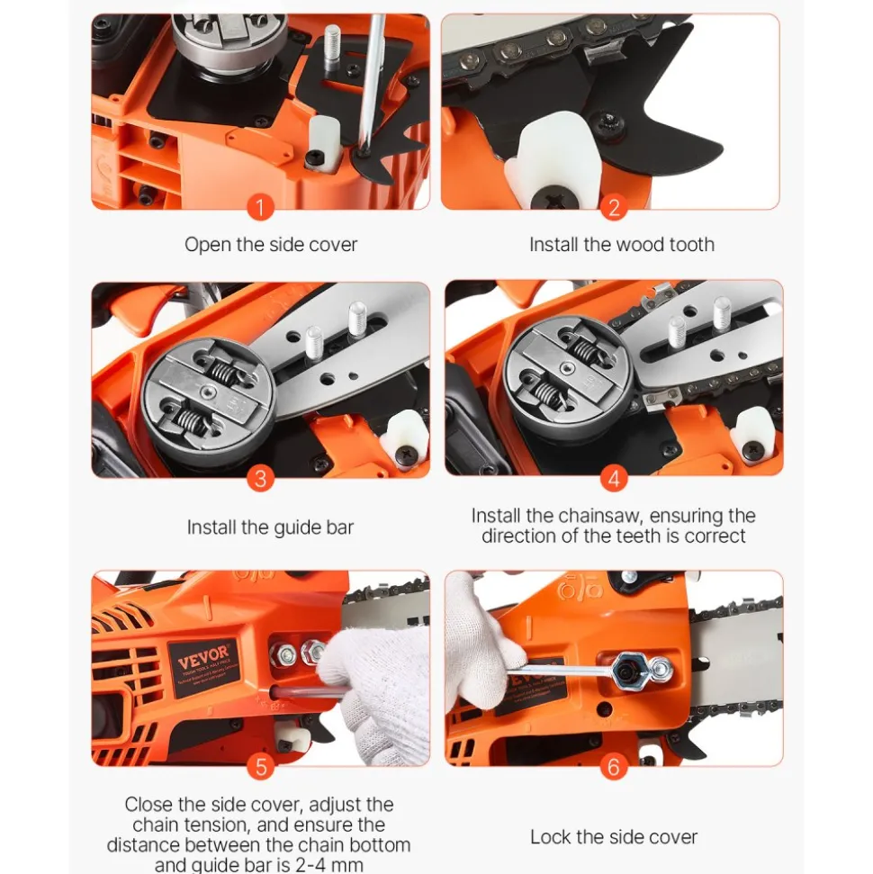 VEVOR Gas Chainsaw, 25.4CC 12" 1.2HP, Gasoline Powered Chain Saw, Handheld Cordless Petrol Chainsaws for Tree Wood Branch Cutting, Tree Trimming, Land Clearing, Farm Garden Ranch Forest Cutting Use