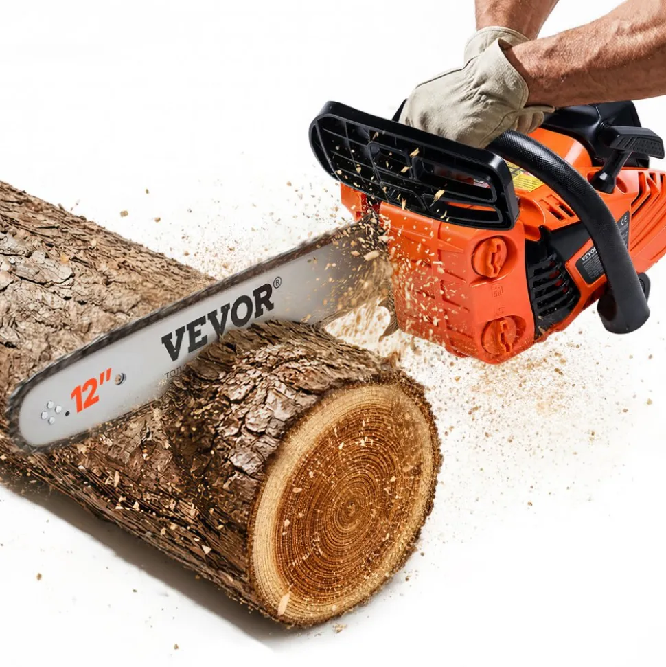 VEVOR Gas Chainsaw, 25.4CC 12" 1.2HP, Gasoline Powered Chain Saw, Handheld Cordless Petrol Chainsaws for Tree Wood Branch Cutting, Tree Trimming, Land Clearing, Farm Garden Ranch Forest Cutting Use