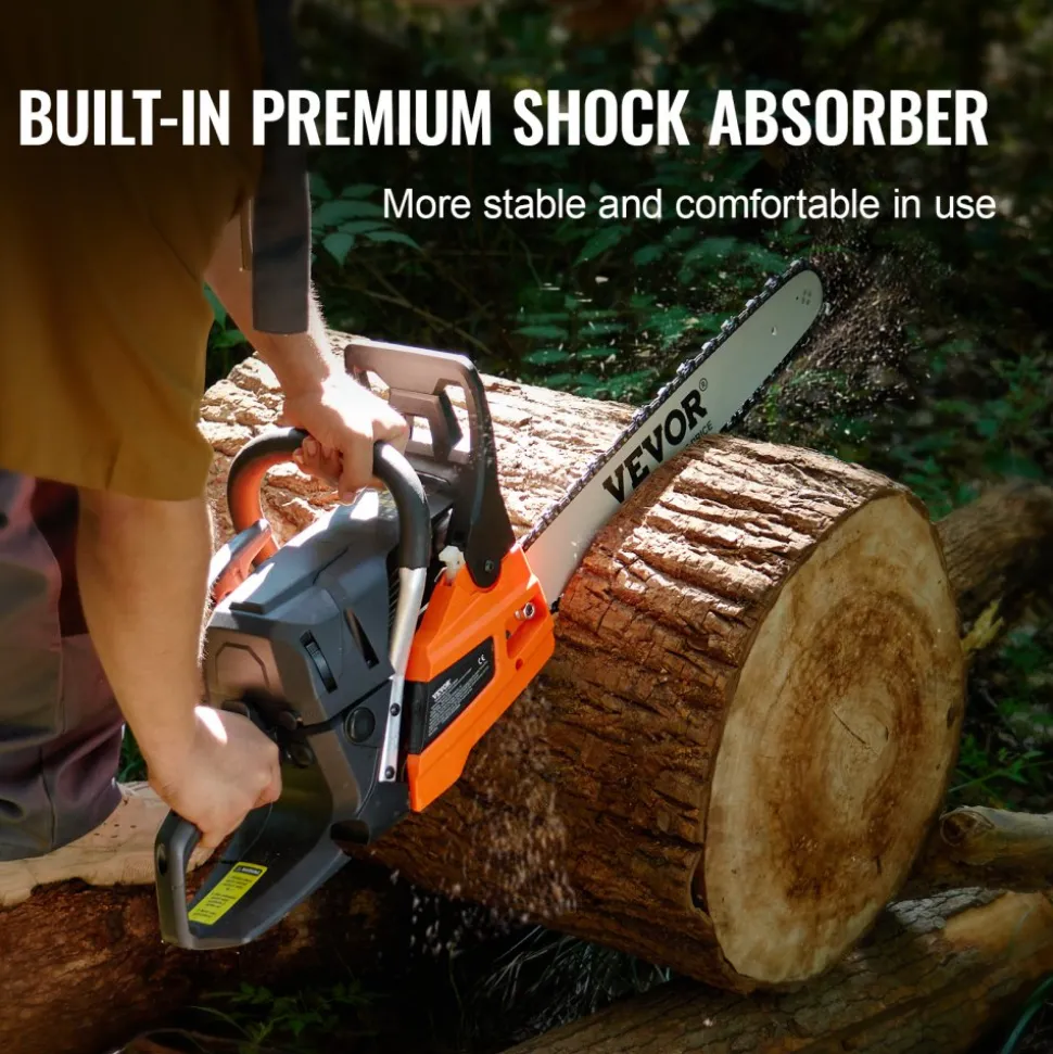 VEVOR Gas Chainsaw, 52CC 18" 2.55HP, Gasoline Powered Chain Saw, Handheld Cordless Petrol Chainsaws for Tree Wood Branch Cutting, Tree Trimming, Land Clearing, Farm Garden Ranch Forest Cutting Use