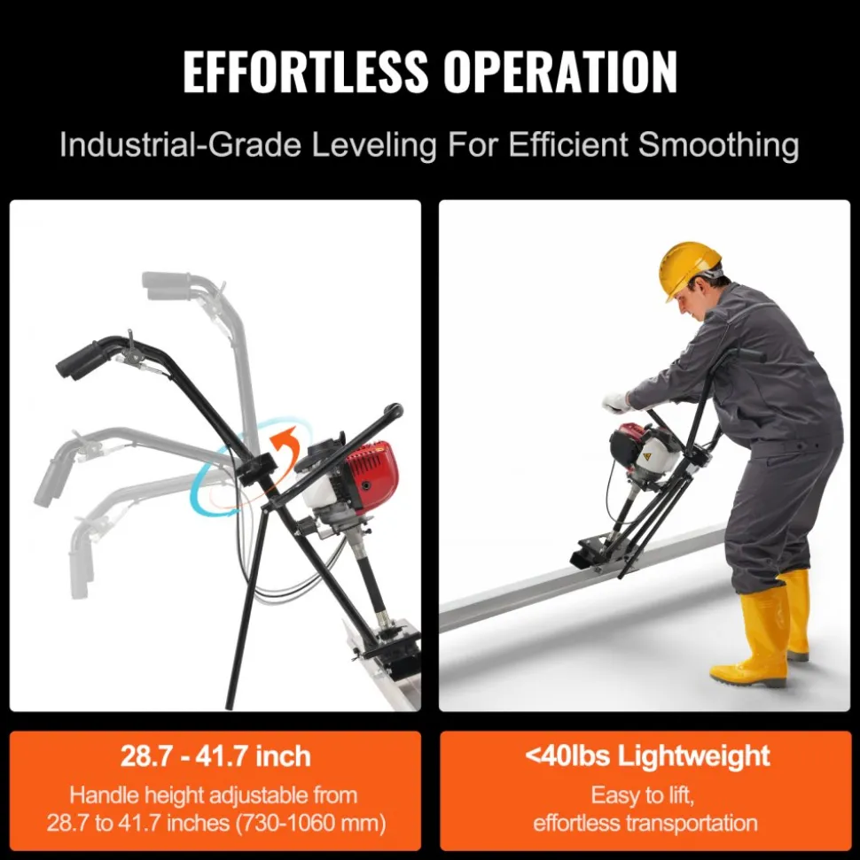VEVOR Gas Concrete Power Screed, 6ft/8ft/11ft Aluminum Board Straight Edge Bar Set, 4 Stroke Cement Finishing Vibrating Motor w/ Height Adjustable Handles, High Efficient Concrete Tool 6500RPM