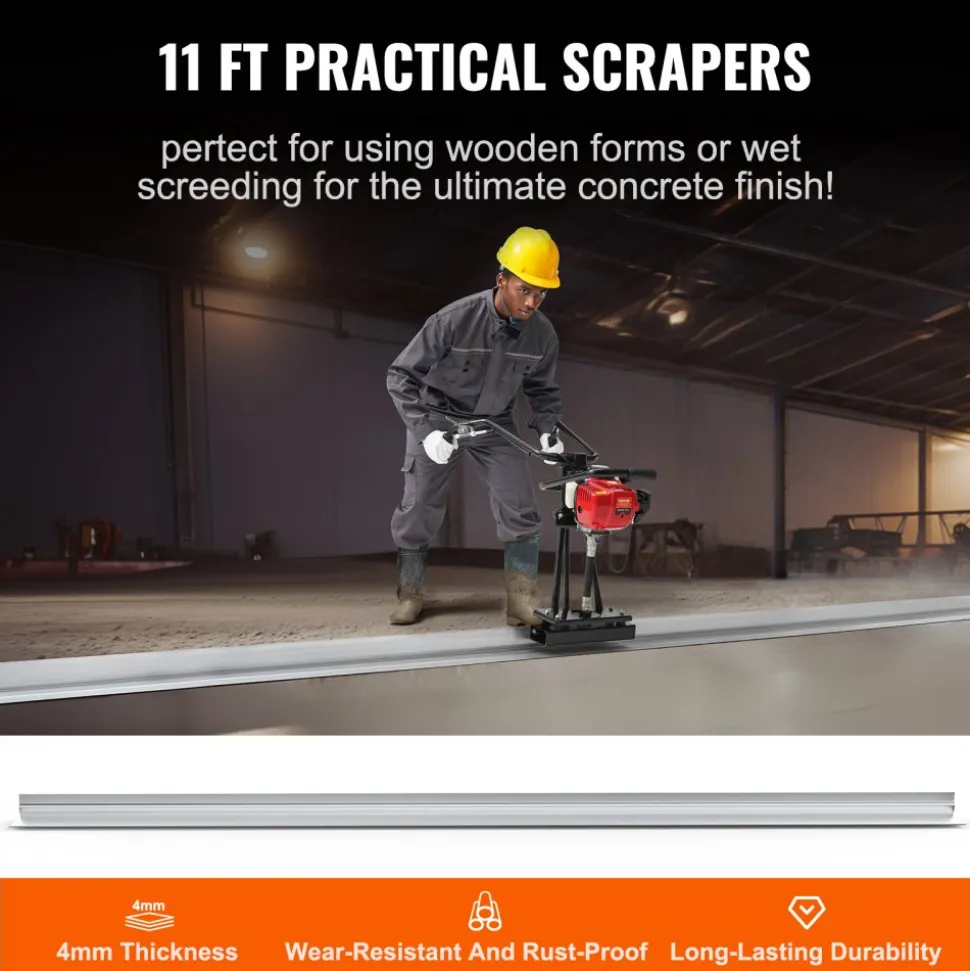 VEVOR Gas Concrete Power Screed, 11ft Aluminum Board Straight Edge Bar Set, 4 Stroke Cement Finishing Vibrating Motor with Height Adjustable Handles, High Efficient Concrete Tools 6500RPM