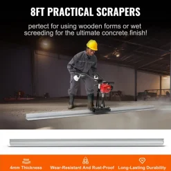 VEVOR Gas Concrete Power Screed, 8ft Aluminum Board Straight Edge Bar Set, 4 Stroke Cement Finishing Vibrating Motor with Height Adjustable Handles, High Efficient Concrete Tools 6500RPM