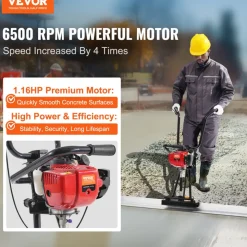 VEVOR Gas Concrete Power Screed, 8ft Aluminum Board Straight Edge Bar Set, 4 Stroke Cement Finishing Vibrating Motor with Height Adjustable Handles, High Efficient Concrete Tools 6500RPM