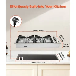 VEVOR Gas Cooktop, 30 inch 4 Burners Gas Stove Top, Max 48000BTU Built-in Stainless Steel Stove Top LPG/NG Convertible Dual Fuel Cooktop Stoves with Sealed Burner for Sear, Stew, Boil, Stir-Fry