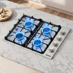 VEVOR Gas Cooktop, 30 inch 4 Burners Gas Stove Top, Max 48000BTU Built-in Stainless Steel Stove Top LPG/NG Convertible Dual Fuel Cooktop Stoves with Sealed Burner for Sear, Stew, Boil, Stir-Fry