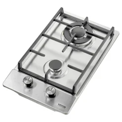 VEVOR Gas Cooktop 12 inch, Max 12250BTU 2 Burners Built-in Stainless Steel Gas Stove Top, LPG/NG Convertible Dual Fuel Natural Gas Hob with Thermocouple Protection for Outdoor, Kitchen, Camping, RV