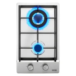 VEVOR Gas Cooktop 12 inch, Max 12250BTU 2 Burners Built-in Stainless Steel Gas Stove Top, LPG/NG Convertible Dual Fuel Natural Gas Hob with Thermocouple Protection for Outdoor, Kitchen, Camping, RV