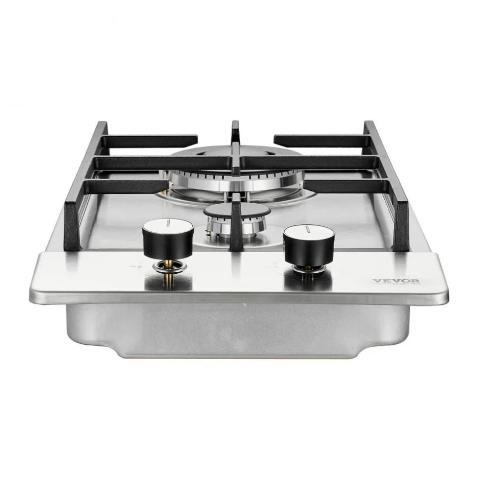 VEVOR Gas Cooktop 12 inch, Max 12250BTU 2 Burners Built-in Stainless Steel Gas Stove Top, LPG/NG Convertible Dual Fuel Natural Gas Hob with Thermocouple Protection for Outdoor, Kitchen, Camping, RV