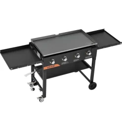 VEVOR Gas Griddle, 4-Burner Flat Top Grill, 36 inch Grill Plate Foldable Propane Griddle with Wheels, 60000 BTU Outdoor Flat Top Grills for Pan-Frying, Grilling, Stir-Frying, & BBQ, Pulse Ignition