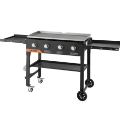 VEVOR Gas Griddle, 4-Burner Flat Top Grill, 36 inch Grill Plate Foldable Propane Griddle with Wheels, 60000 BTU Outdoor Flat Top Grills for Pan-Frying, Grilling, Stir-Frying, & BBQ, Pulse Ignition