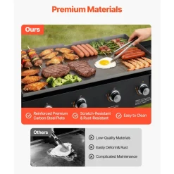 VEVOR Gas Griddle, 4-Burner Flat Top Grill, 36 inch Grill Plate Foldable Propane Griddle with Wheels, 60000 BTU Outdoor Flat Top Grills for Pan-Frying, Grilling, Stir-Frying, & BBQ, Pulse Ignition