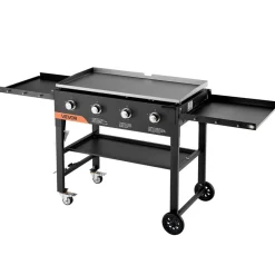 VEVOR Gas Griddle, 4-Burner Flat Top Grill, 36 inch Grill Plate Foldable Propane Griddle with Wheels, 60000 BTU Outdoor Flat Top Grills for Pan-Frying, Grilling, Stir-Frying, & BBQ, Pulse Ignition