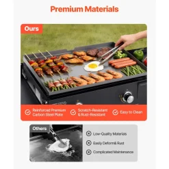 VEVOR Gas Griddle, 2-Burner Flat Top Grill, 28 inch Grill Plate Foldable Propane Griddle with Wheels, 30000 BTU Outdoor Flat Top Grills for Pan-Frying, Grilling, Stir-Frying, & BBQ, Pulse Ignition