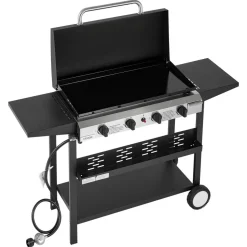 VEVOR Gas Griddle, 4-Burner Flat Top Grill, 29 inch Grill Plate Propane Griddle with Wheels, Lid, 28000 BTU Outdoor Flat Top Grills for Pan-Frying, Grilling, Stir-Frying, & BBQ, Pulse Ignition
