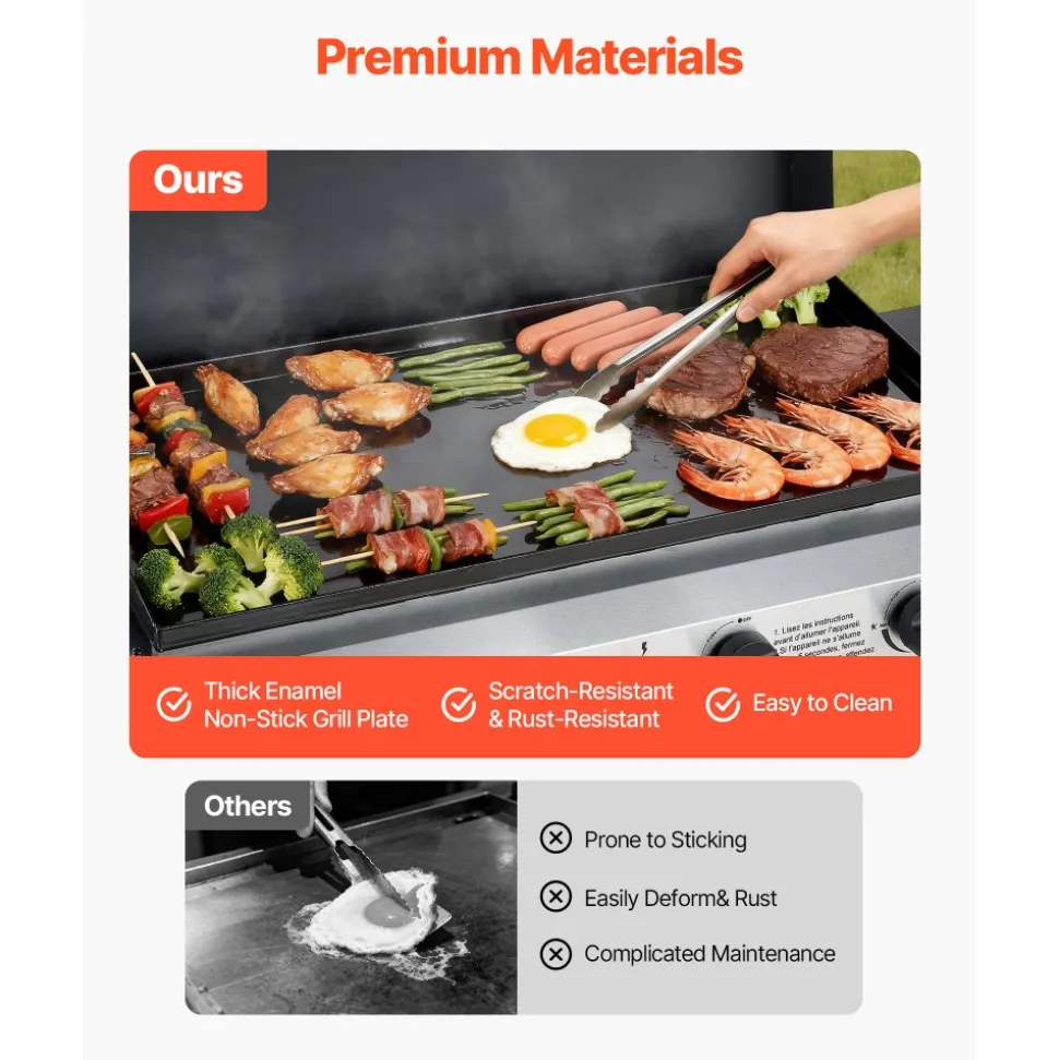 VEVOR Gas Griddle, 4-Burner Flat Top Grill, 29 inch Grill Plate Propane Griddle with Wheels, Lid, 28000 BTU Outdoor Flat Top Grills for Pan-Frying, Grilling, Stir-Frying, & BBQ, Pulse Ignition