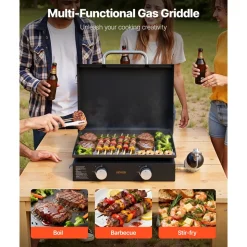 VEVOR Gas Griddle, 2 Burner Tabletop Griddle, 22 inch Portable Griddles Propane with Lid, Oil Drain Hole & Oil Collection Tray, 2 x 11000BTU Camping Flat Top Grill for Outdoor Cooking, Tailgating