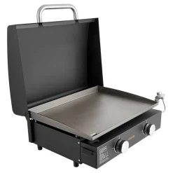VEVOR Gas Griddle, 2 Burner Tabletop Griddle, 22 inch Portable Griddles Propane with Lid, Oil Drain Hole & Oil Collection Tray, 2 x 11000BTU Camping Flat Top Grill for Outdoor Cooking, Tailgating