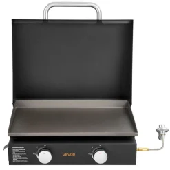 VEVOR Gas Griddle, 2 Burner Tabletop Griddle, 22 inch Portable Griddles Propane with Lid, Oil Drain Hole & Oil Collection Tray, 2 x 11000BTU Camping Flat Top Grill for Outdoor Cooking, Tailgating
