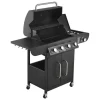 VEVOR Gas Grill, 4 Burner Propane Gas Grill with Side Burner, 425 SQ.In Grilling Area, Carbon Steel Enamel Grates, Outdoor 52,000 BTU Patio Garden BBQ Grills with Two Side Shelves, Carbon Steel