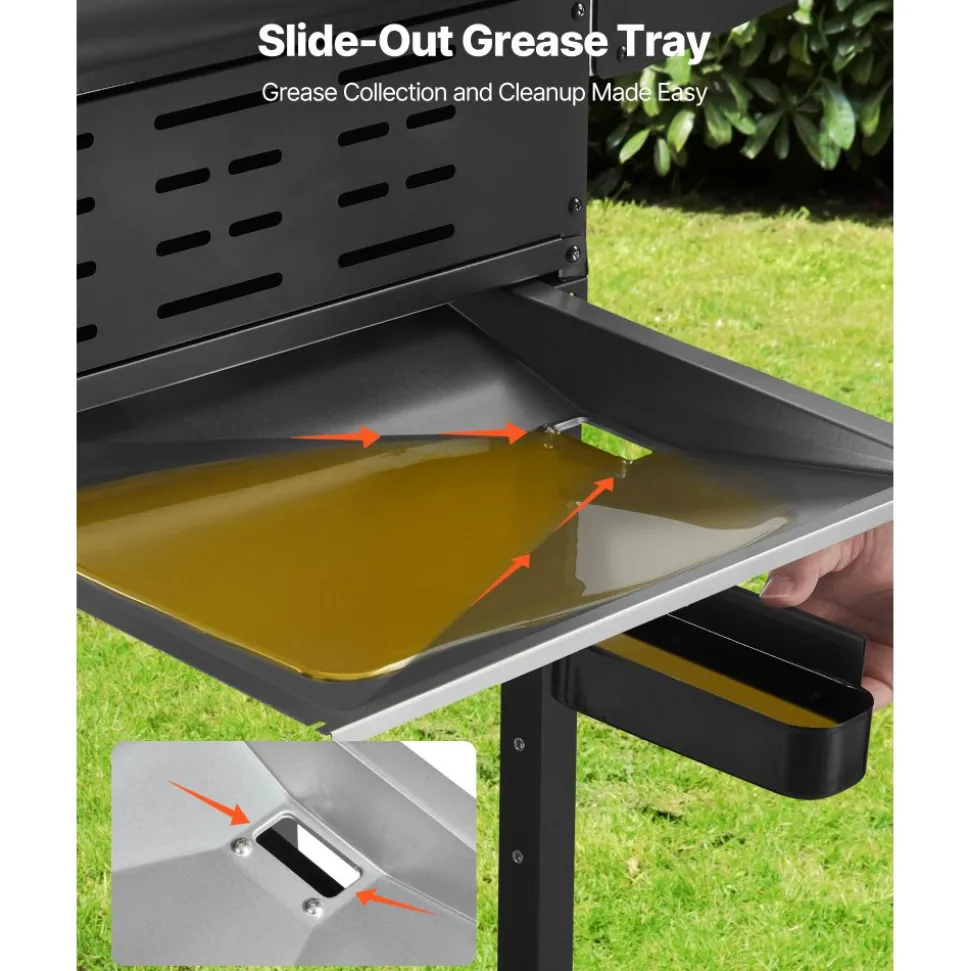 VEVOR Gas Grill, 3 Burner Propane Gas Grill with Spacious 338 SQ.In Grilling Area, Carbon Steel Enamel Grates, Outdoor 36,000 BTU Patio Garden BBQ Grills with Foldable Side Shelves, Carbon Steel