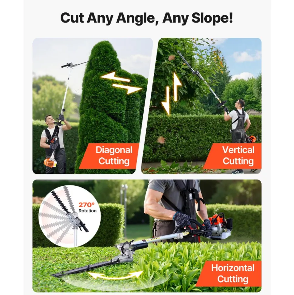 VEVOR Gas Hedge Trimmer, 2 Cycle Gas Power Handheld Hedge Trimmer, 4-in-1 26cc Weed Eater with Protective Gear Set, Includes Hedge and String Trimmer, Edger, Brush Cutter, for Trimming Shrubs & Bushes