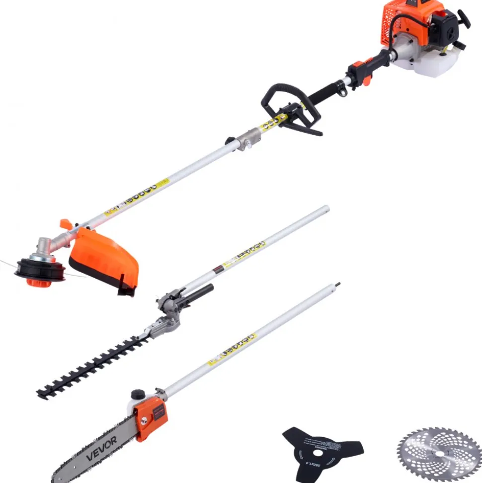 VEVOR Gas Hedge Trimmer, 2 Cycle Gas Power Handheld Hedge Trimmer, 5-in-1 63cc Cordless Weed Eater with Protective Gear Set, Includes Hedge and String Trimmer, Brush Cutter(3T & 40T Blades), Pole Saw