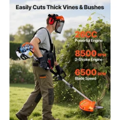 VEVOR Gas Hedge Trimmer, 2 Cycle Gas Power Handheld Trimmer, 6-in-1 26cc Weed Eater with Extension Pole & Protective Gear Set, Includes Hedge & String Trimmer, Brush Cutter(3T & 40T), Edger, Pole Saw
