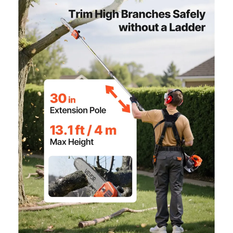 VEVOR Gas Hedge Trimmer, 2 Cycle Gas Power Handheld Trimmer, 6-in-1 26cc Weed Eater with Extension Pole & Protective Gear Set, Includes Hedge & String Trimmer, Brush Cutter(3T & 40T), Edger, Pole Saw