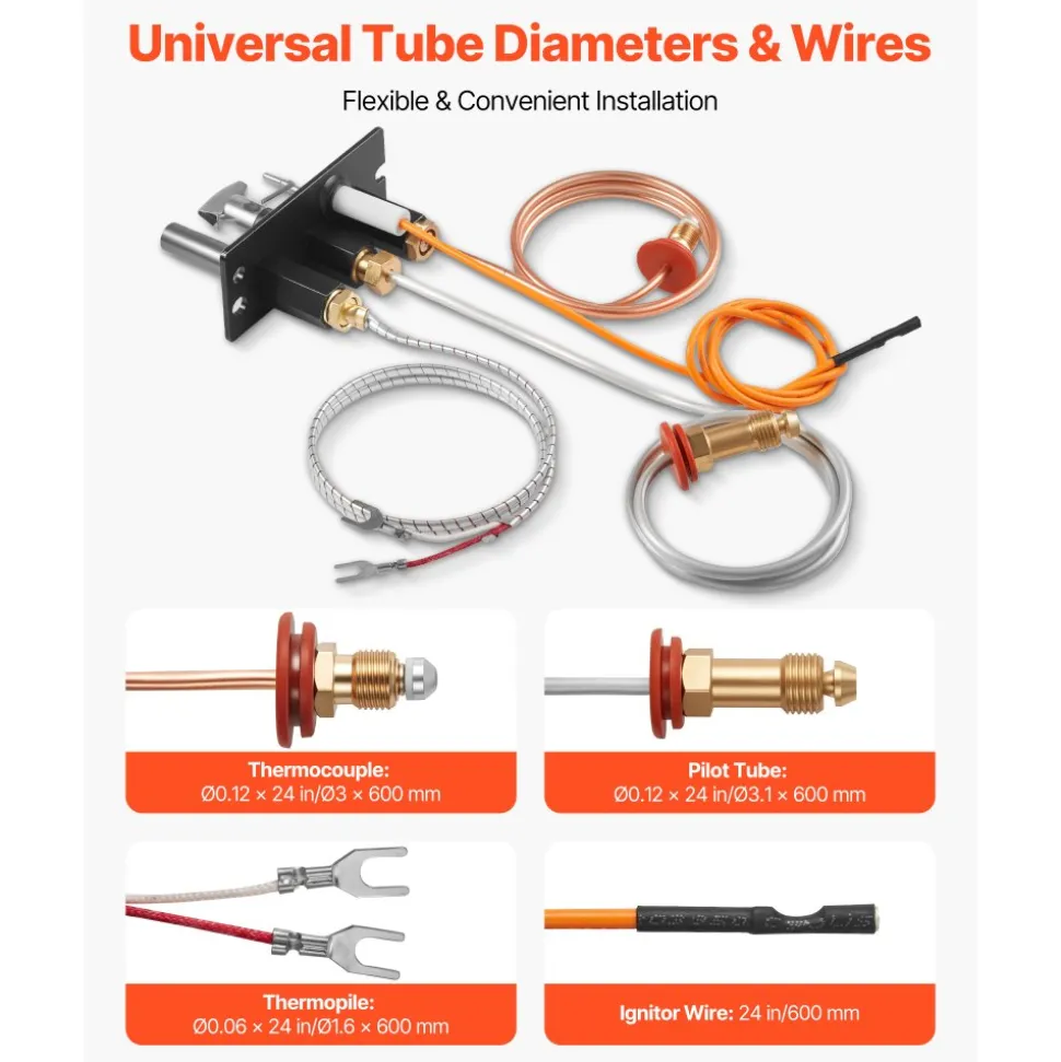 VEVOR Gas Pilot Assembly, OE 485-510A,4021-736,2103-010 Fireplace Gas Pilot Assembly Kit, Natural Gas Ignition Replacement, Compatible with Quadra-Fire, Heat & Glo, Heatilator Models,Black