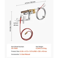 VEVOR Gas Pilot Assembly, OE 103779-01, PP231, NG8218 Fireplace Natural Gas Ignition Replacement, Compatible with CIVF-25, CIVF-25CF, VFH-33M, VFH-33R, VFH-33T, VFHS-20R, VFSR-16, VFSR-18 Models