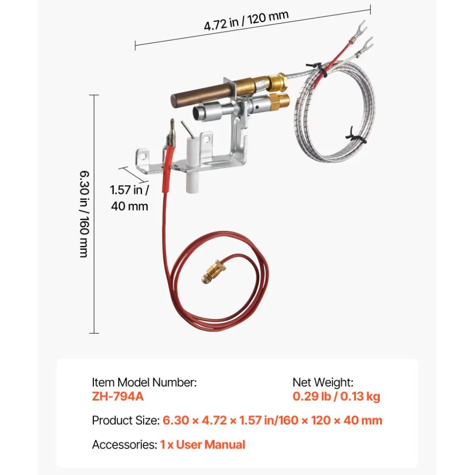 VEVOR Gas Pilot Assembly, OE 103779-01, PP231, NG8218 Fireplace Natural Gas Ignition Replacement, Compatible with CIVF-25, CIVF-25CF, VFH-33M, VFH-33R, VFH-33T, VFHS-20R, VFSR-16, VFSR-18 Models