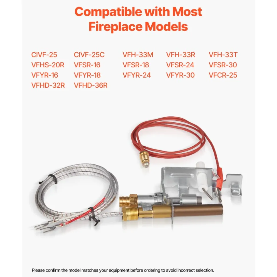 VEVOR Gas Pilot Assembly, OE 103779-01, PP231, NG8218 Fireplace Natural Gas Ignition Replacement, Compatible with CIVF-25, CIVF-25CF, VFH-33M, VFH-33R, VFH-33T, VFHS-20R, VFSR-16, VFSR-18 Models