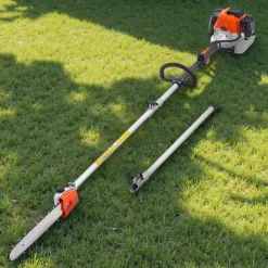VEVOR Gas Pole Saw, 43CC 2 Stroke Gas Powered Pole Saws with 12 in Cutting Bar, Cordless Tree Trimmer with Rotatable Head, 7.1 to 12 ft Extendable, Powerful Chainsaw for Tree Trimming Pruning